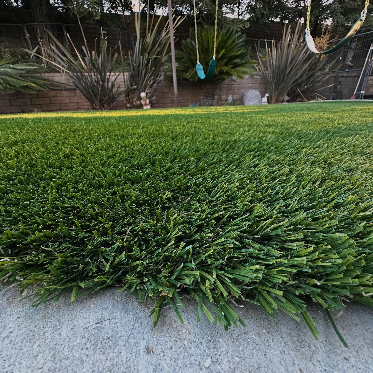 Emerald Ridge artificial grass Backyard swing set Yucaipa CA Orange County Artificial Grass Cleaning, Odor Removal & Repairs